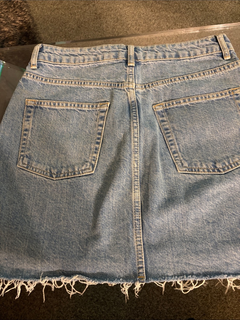 Topshop Light Blue Denim Mini Skirt with Frayed Hem - Picture 2 of 3